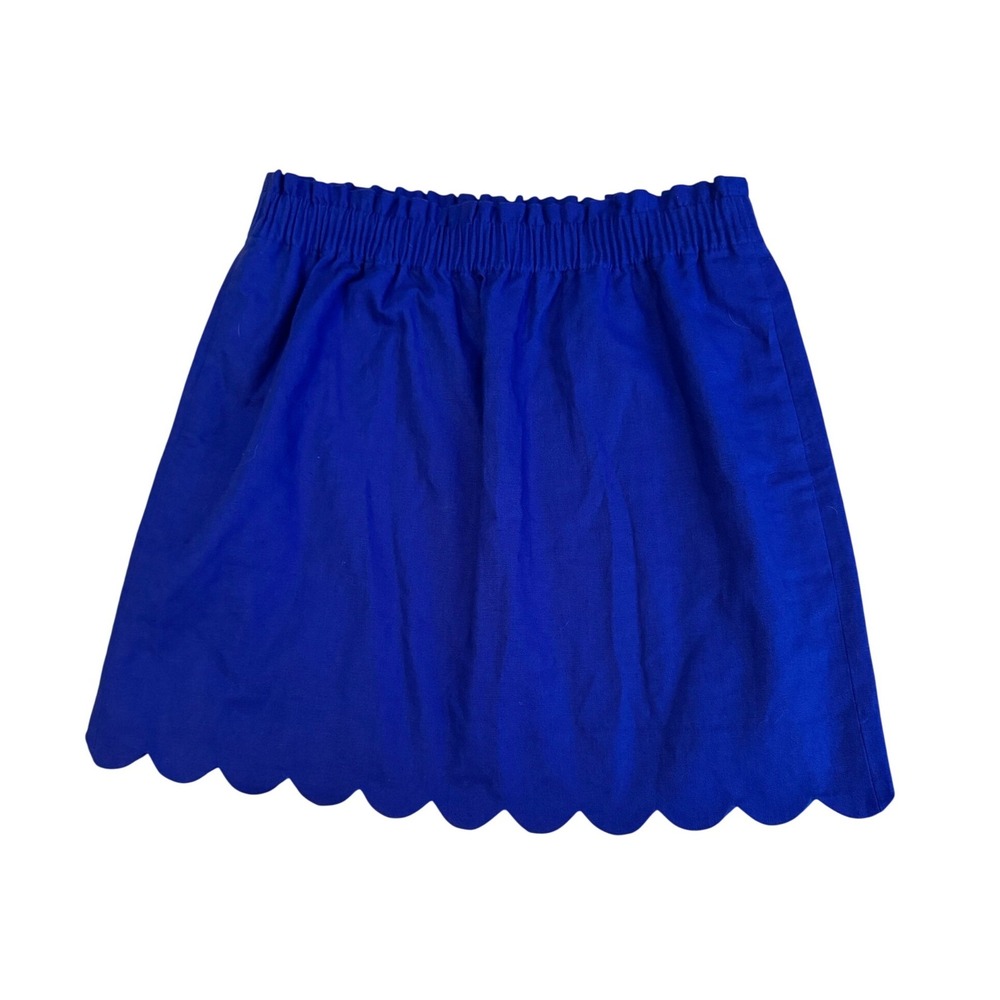 J.Crew Scalloped Hem Linen Blend Mini Skirt‎ Blue Size 8 NWT Preppy Coastal NEW
